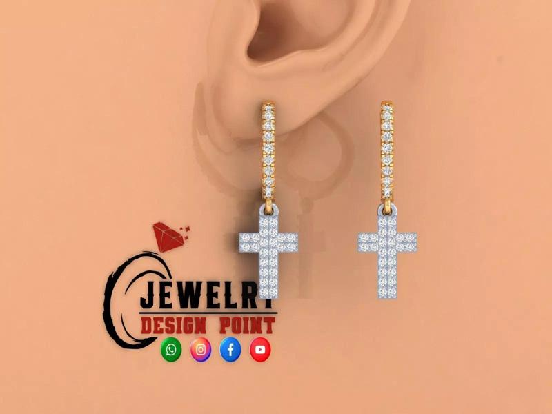 Custom Diamond Hoops Earring - Cross Earrings Studs - Unisex