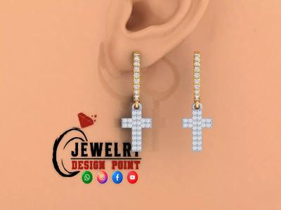 Custom Diamond Hoops Earring - Cross Earrings Studs - Unisex