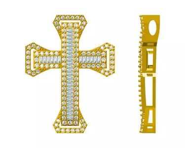 JCD format Minimalist cross pendant baguette-cut design pendant