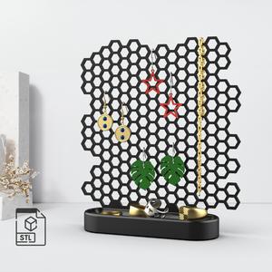 3D Honeycomb Jewelry Organizer, Earring; Ring; Necklace Holder, Honeycomb Stand, Home Decor, Ready to Print, 3D STL File Digital Download