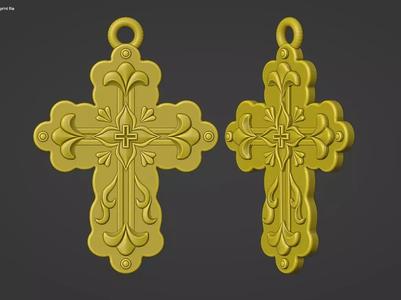 Cross Pendant with Flowral Relief Design