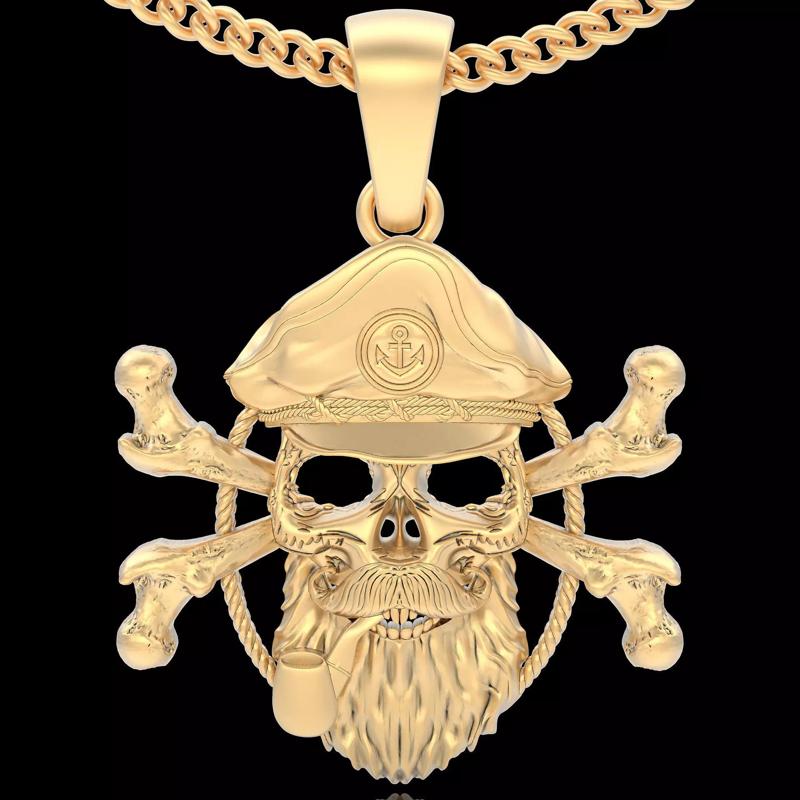 Captain pirate skull ring gold  jewelry printable 3D model