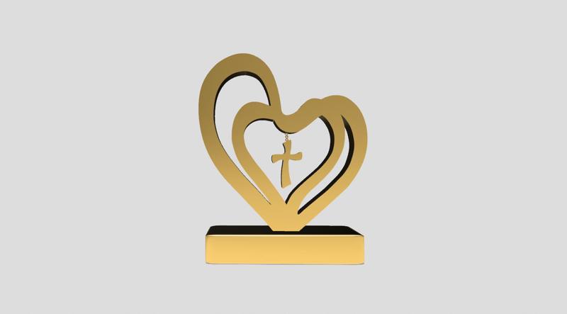 Heart with Religious Cross Figurine, Christian Gift, Home Decor, Wedding gift, Christmas gift
