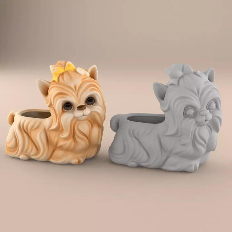 Yorkie Dog Lover Planter Candy Dish 3D Model STL