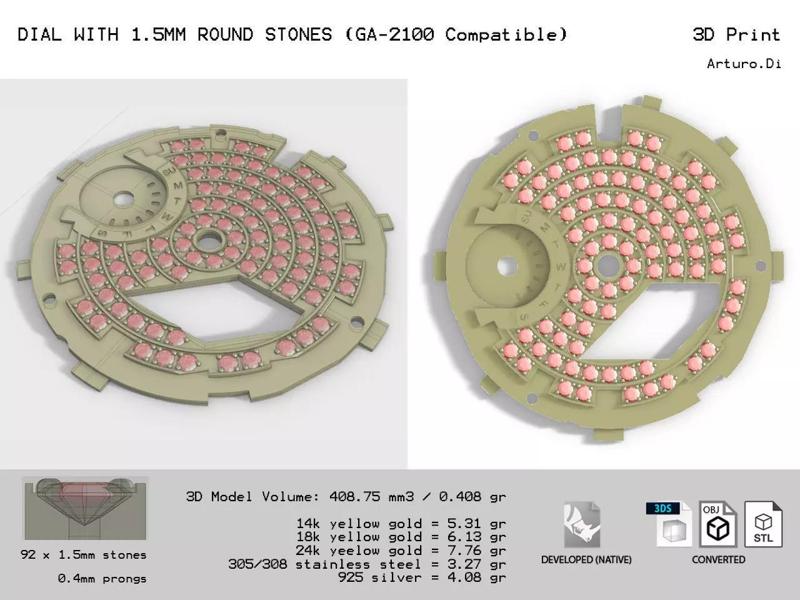 Dial with 1p5mm stones GA-2100 compatible