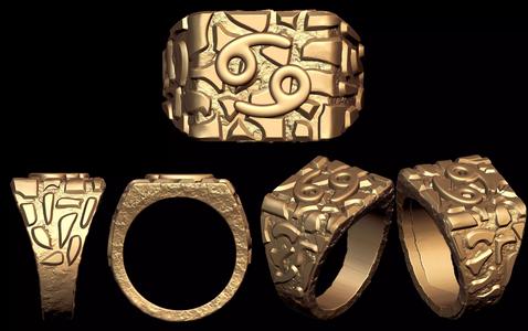 Cancer Horoscope Zodiac Nugget Ring