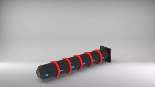 Cylindrical Pipe with Red Clamps