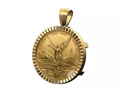 Fluted Mexican 1oz gold Libertad coin frame pendant