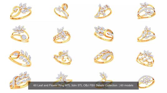 60 Leaf and Flower Ring MTL 3dm STL OBJ FBX Details Collection