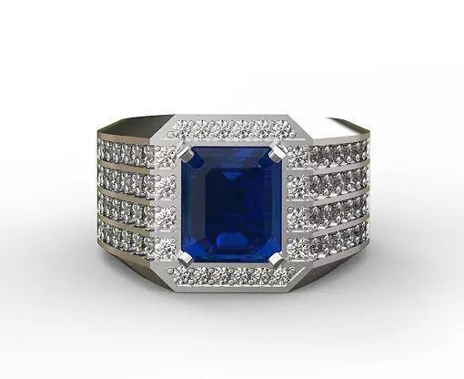 DIAMOND OCTAGON CUT MAN RING WHITE GOLD GENTLEMAN