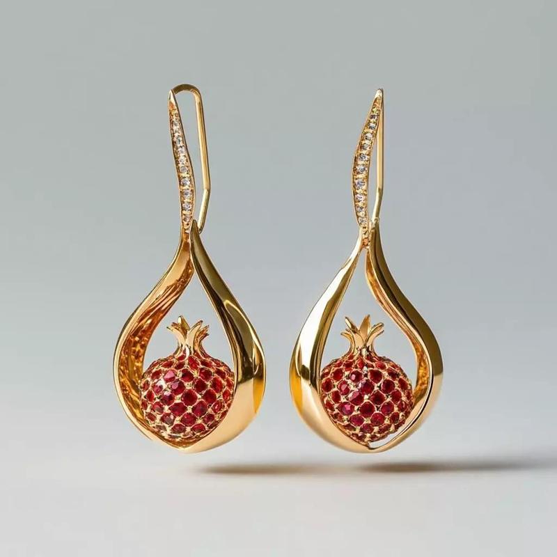 Pomegranate Drop Earrings 3D Printable Jewelry Model