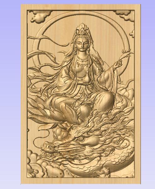 "Goddess Guan Yin Riding the Dragon – 3D CNC Relief for Peace and Power"