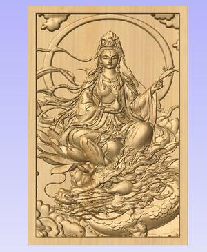 "Goddess Guan Yin Riding the Dragon – 3D CNC Relief for Peace and Power"