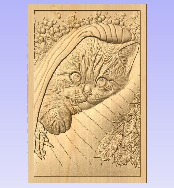Cute Kitten in Blanket Relief STL – Adorable CNC Wood Carving File for Cozy Decor & Pet Lovers