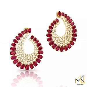 Red Stone Earrings With Sparkling Diamonds
