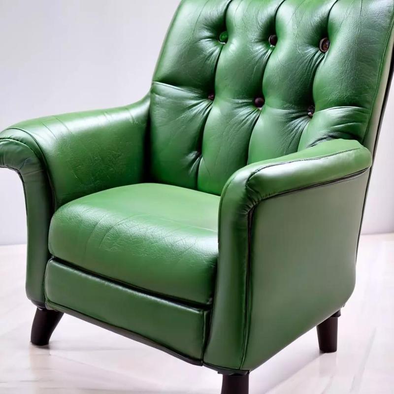 Green Leather Armchair 1950s Style Antique