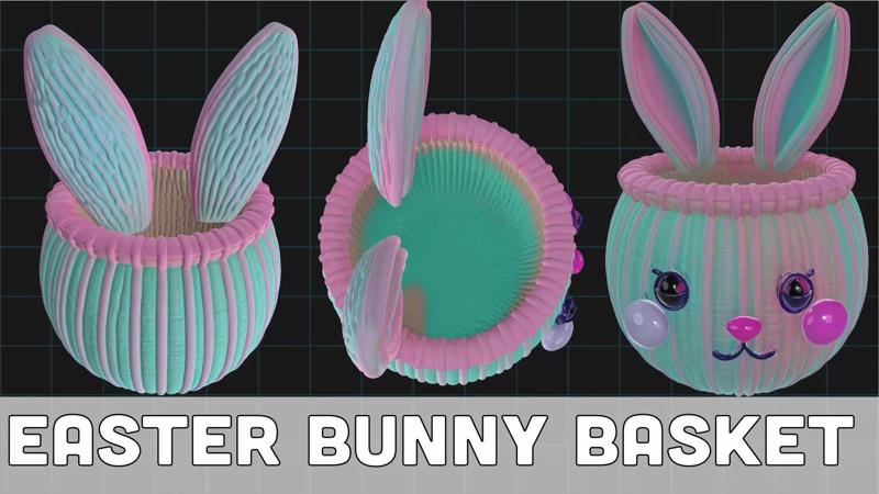 Easter Bunny Basket Confetti Pastel Cute Rabbit Container