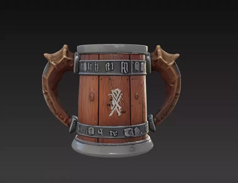 Viking Horned Barrel Mug Epic Drinkware 3D Model 2