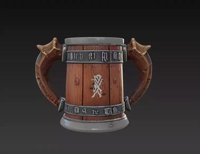 Viking Horned Barrel Mug Epic Drinkware 3D Model 2
