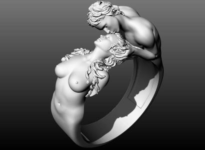 Golden Forehead Kiss With Man And Woman Ring 3D
