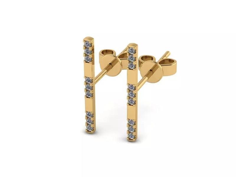 Earrings gold bar stud with diamonds