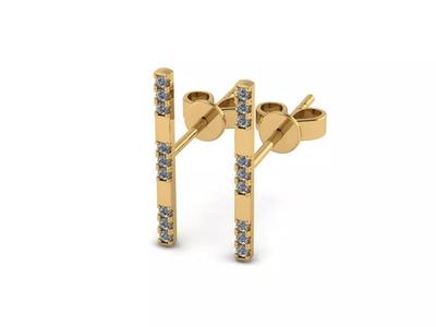 Earrings gold bar stud with diamonds