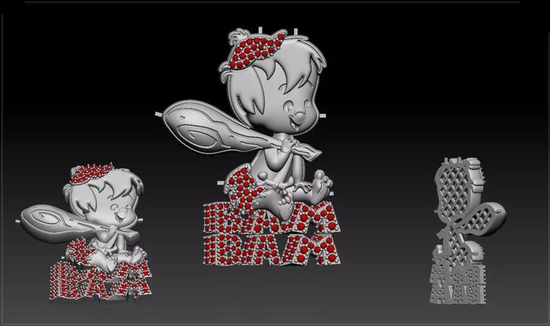 Bam bam flintstone rubble iced pendant