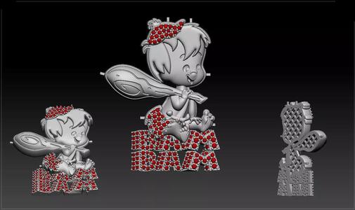 Bam bam flintstone rubble iced pendant