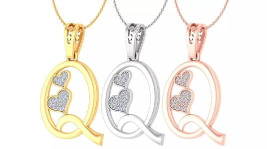 Alphabet - Q Diamond Charms Pendant 3dm stl render Detail