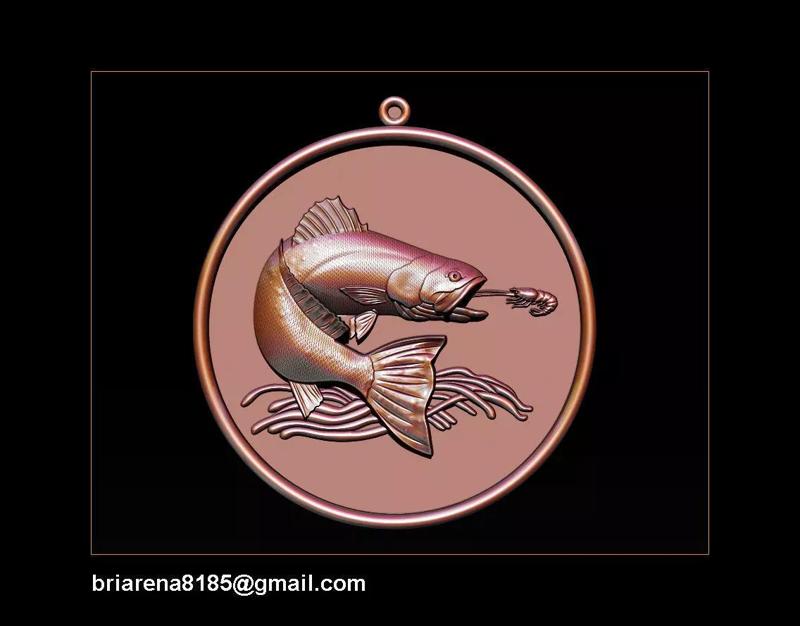 Pendant Little Salmon -  Bas Relief for cnc carving