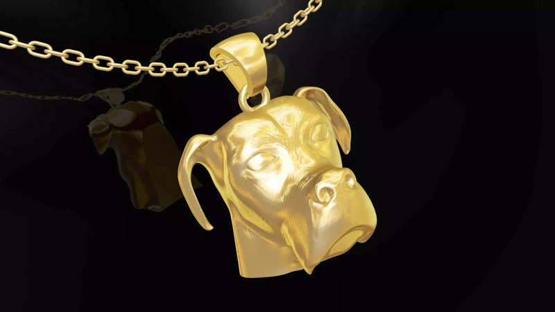 Head Boxer Dog  gold pendant jewelry