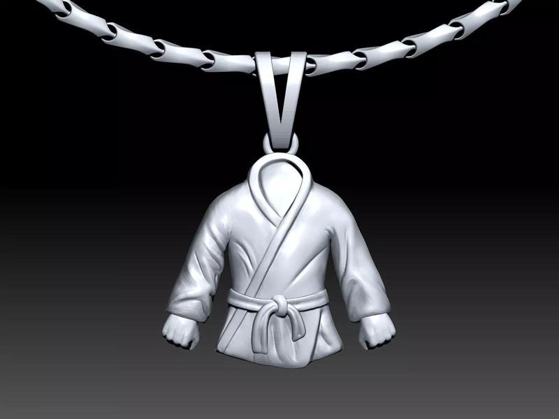 karate dress Kimono pendant Sculpture jewelry gold