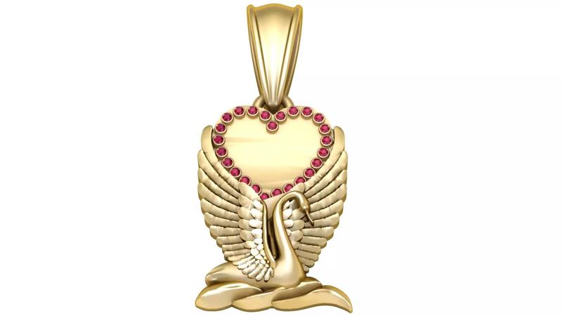 Golden Swan Heart Pendant