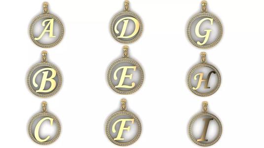 Alphabet pendants circle diamonds collection cad 3d models