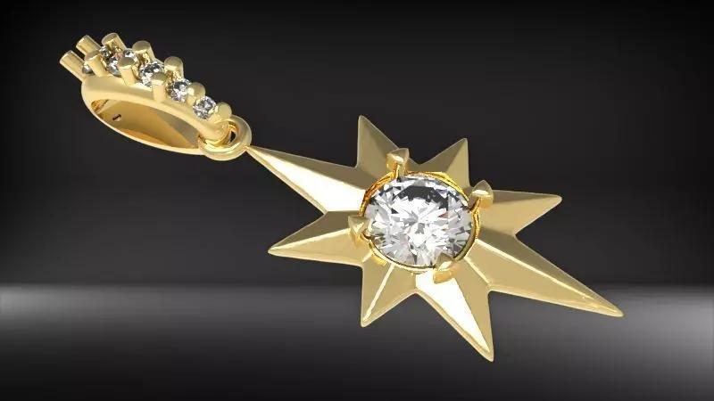 3D 8 Pointed North Star Pendant Charm Necklace Jewelry