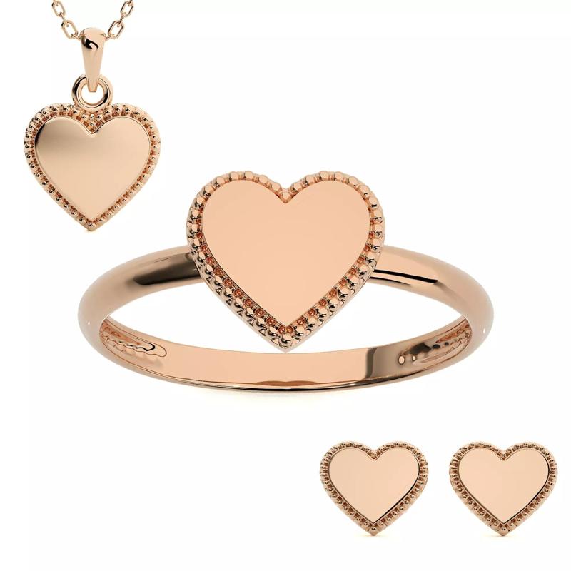 Heart Love Valentine Light wt Plain Gold Ring Earrings Pendant  3D Model Collection