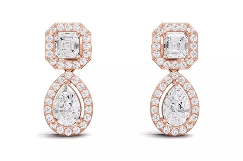 Asscher and Pear Diamond Drop Earrings For Women