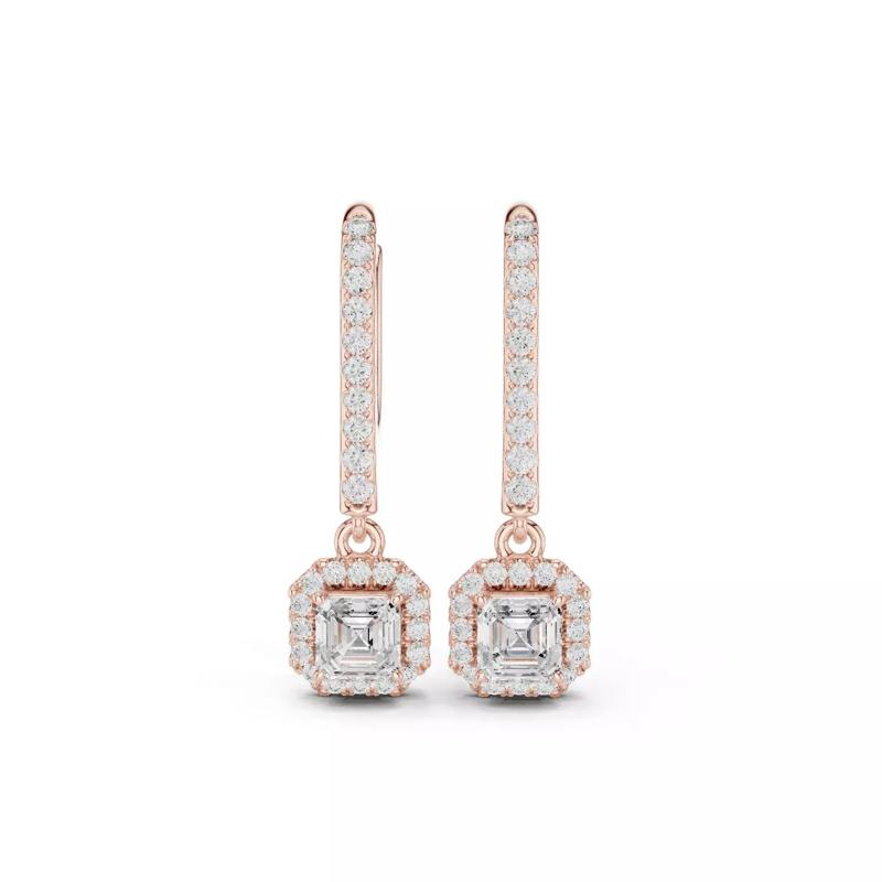 Asscher Diamond Round Halo Earring 3DM STL Video