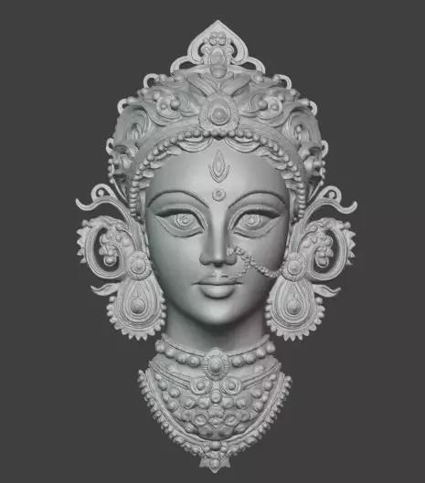 Durga Maa Face Sculpture 3D Model Highly Detailed Indian Goddess