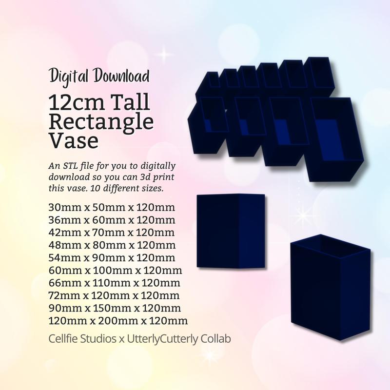 12cm Tall Rectangle Vase STL File - Digital Download -10 Sizes- Homeware, Minimalist Modern Design