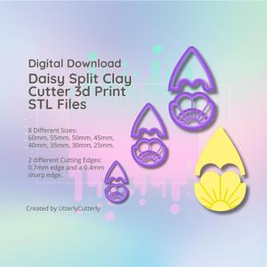 Split Daisy Teardrop Clay Cutter - STL Digital File Download- 8 sizes and 2 Cutter Versions