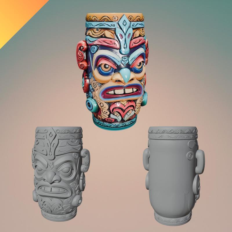 Colorful Tiki Head – 3D Printable Tribal Totem STL with GLB Texture File
