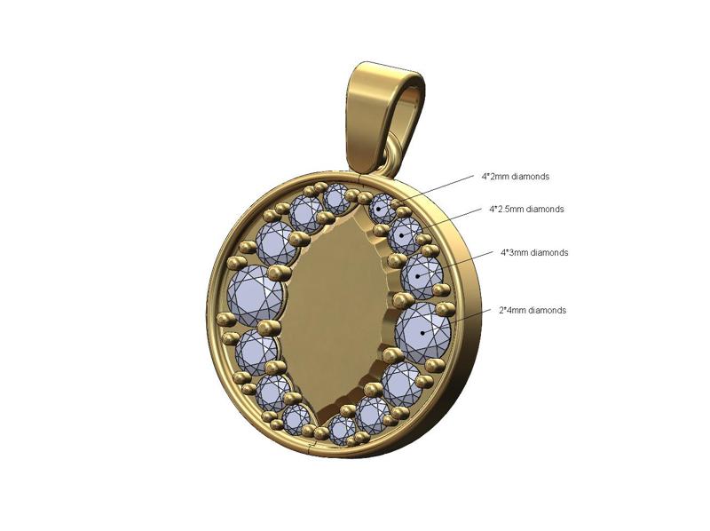 Engravable double diamond crescent moon pendant and charm 3D print model