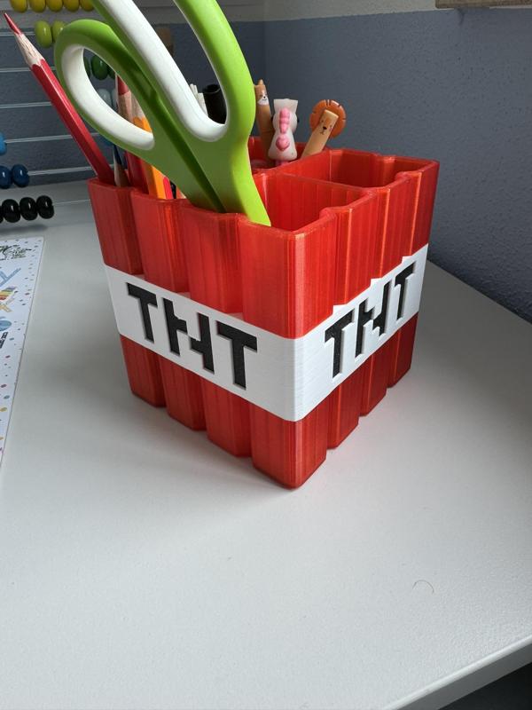 Minecraft TNT Desktop Pen Holder Box Multi-Color