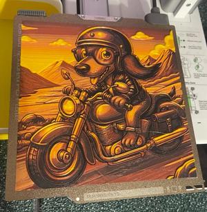 A dachshund on a motorcycle - HueForge