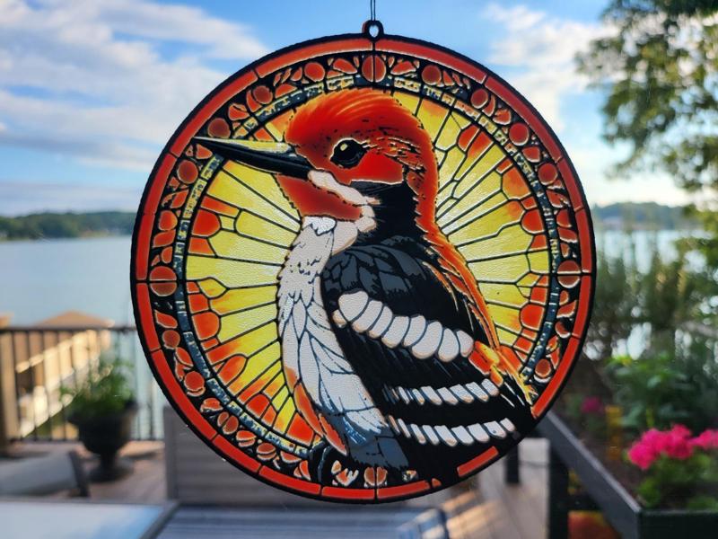 HueForge Stained Glass Style Redheaded Woodpecker
