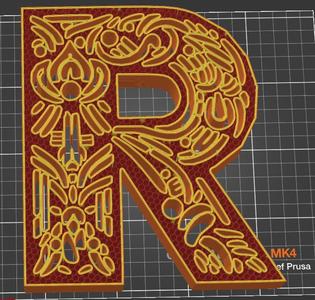 standing initial: letter R