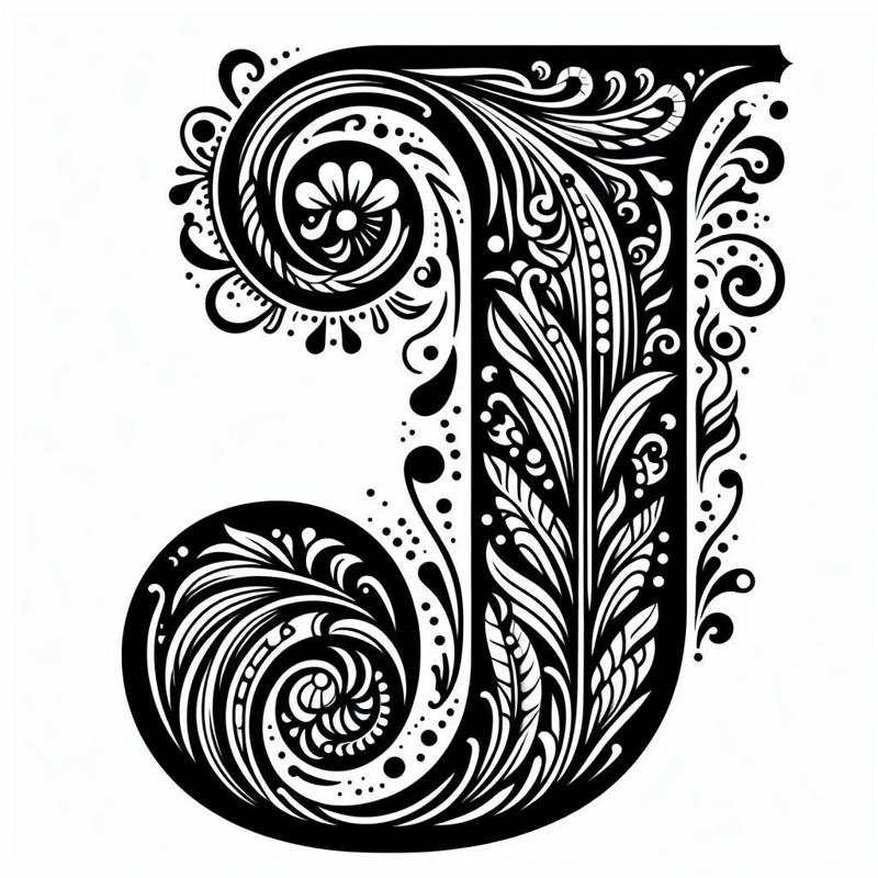 Frottage creation: letter J (version 4)