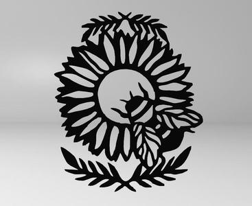 BEE ON SUNFLOWER, 2D BEE ON SUNFLOWER, LINE ART BEE ON SUNFLOWER, DECOR BEE ON SUNFLOWER, WALL BEE ON SUNFLOWER