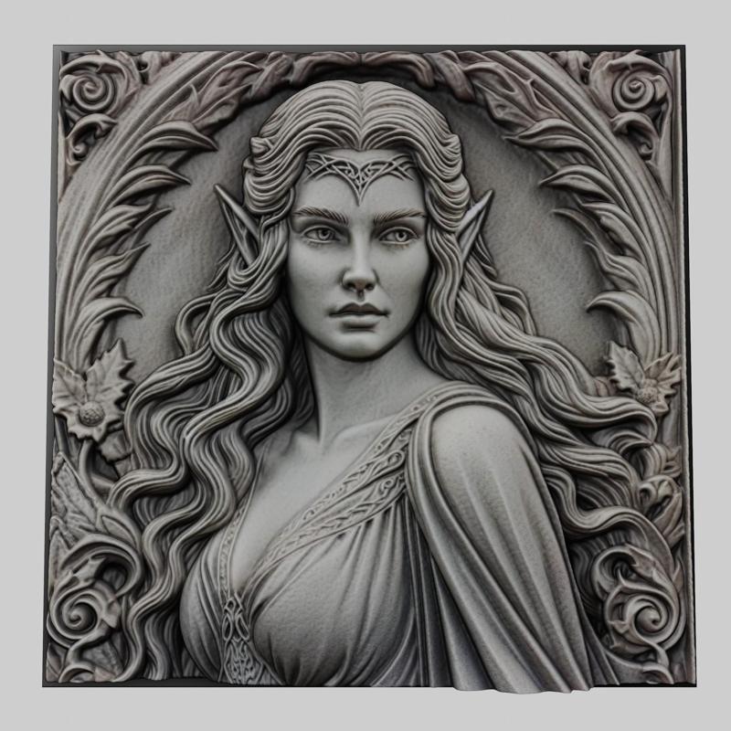 Lord of Rings Arwen 3d printer relief medallion stone tablet obj stl
